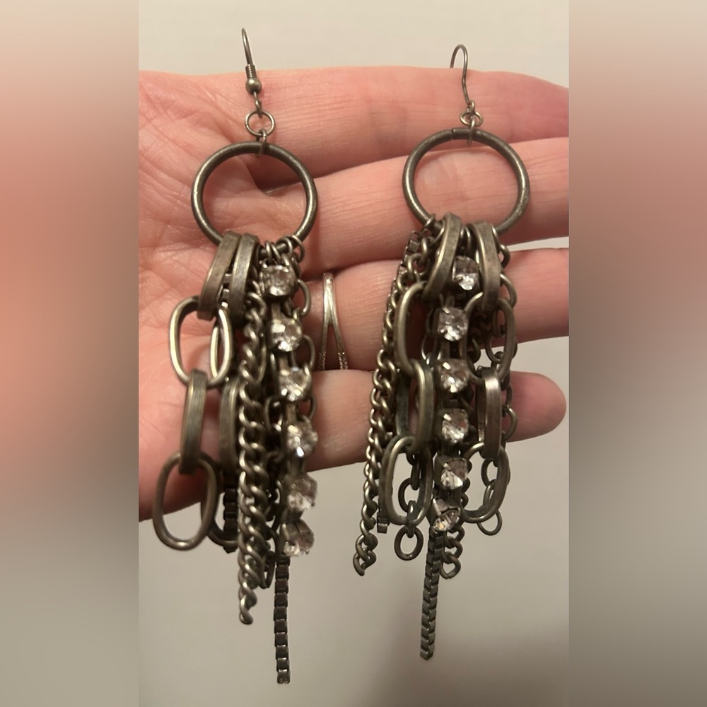 Gunmetal Crystal Drop Statement Earrings